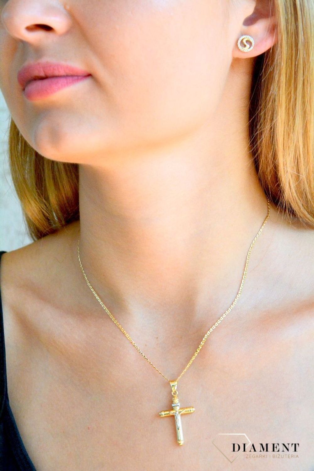 Złote kolczyki damskie 375 okrągłe wkrętki z cyrkoniami KL 5652 375.jpg